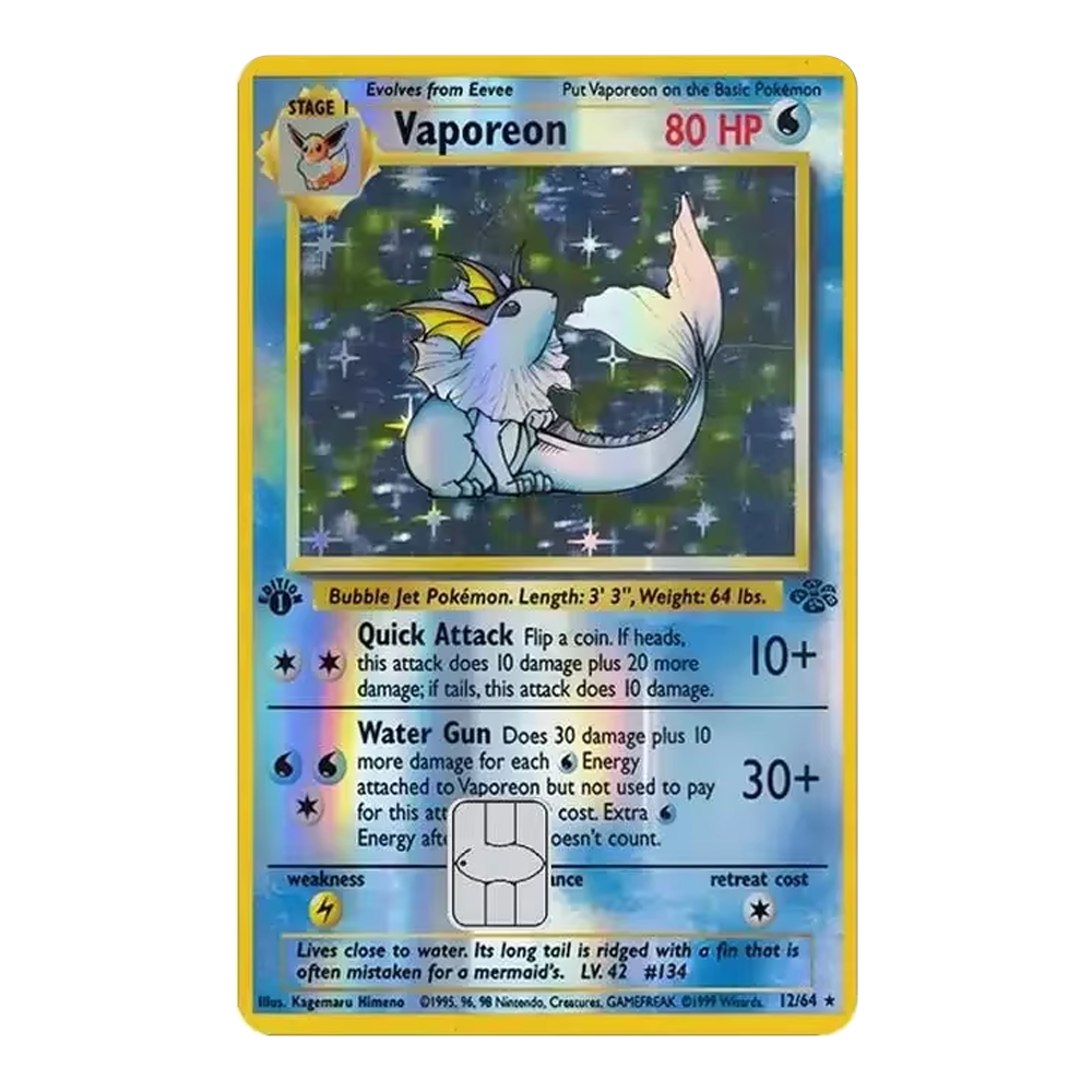 HOLO Vaporeon PKMN TCG Card Cover Sticker