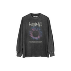 Dark grey long-sleeve shirt with Takeshi Kitano 'Hana-Bi' graphic and text on a white background