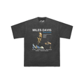 Dark grey t-shirt with Miles Davis 'Kind of Blue' graphic and text on a white background