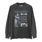 A long sleeve shirt with a graphic print of Akira Kurosawas' movie 'Yojimbo', featuring a samurai character in a gray tones with Japanese text.