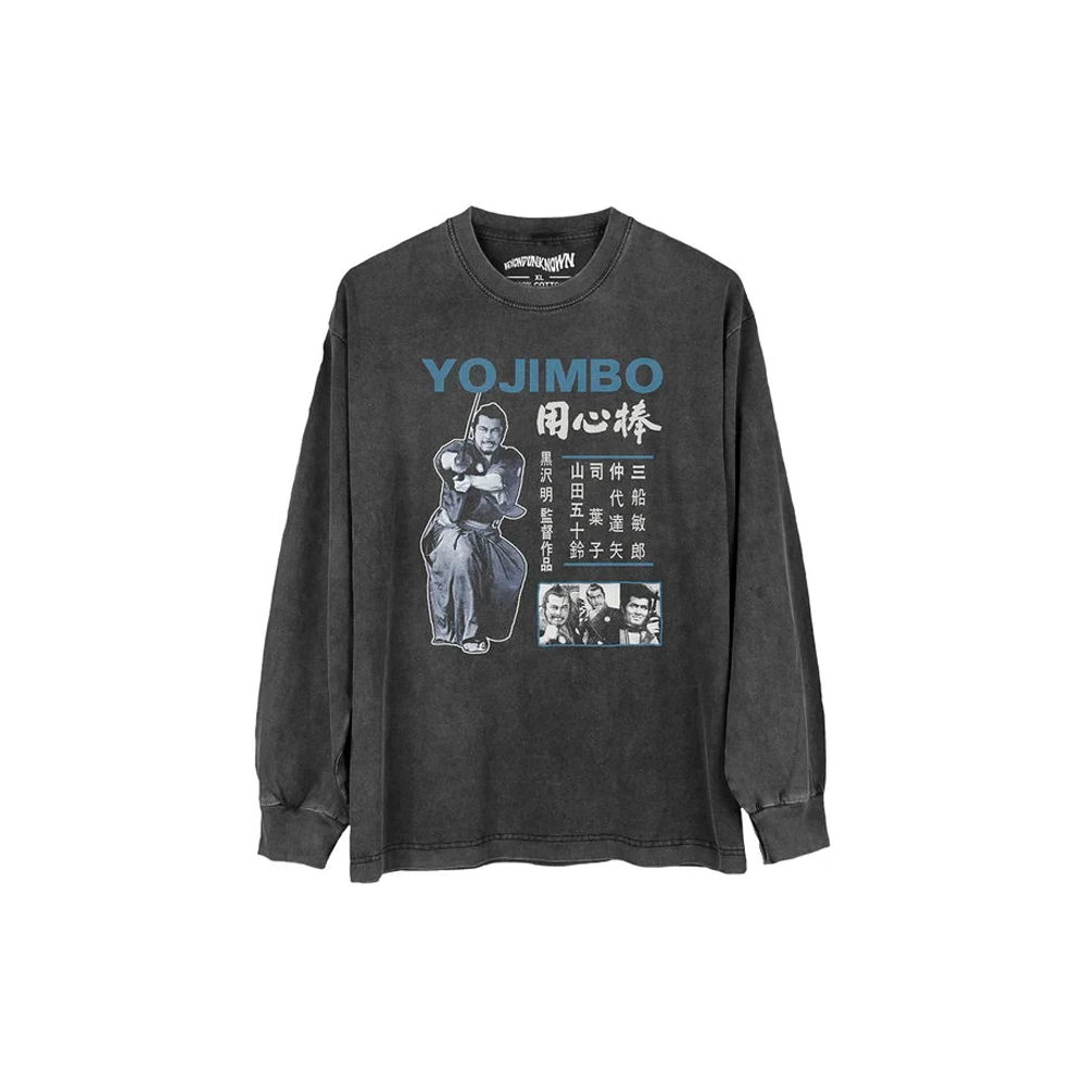 Black long-sleeve shirt with 'Yojimbo' graphic design on a white background